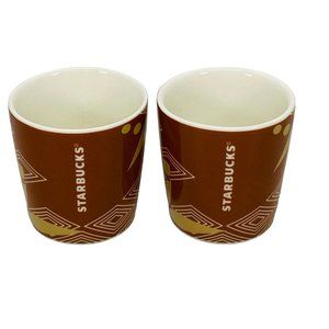 2 Starbucks Espresso Demitasse Coffee 3 oz Shot Glass 2013 Ethiopia Brown